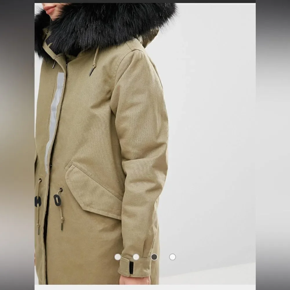 Converse Khaki Shield Storm Parka With Faux Fur Lined Hood - Picture 4 of 16